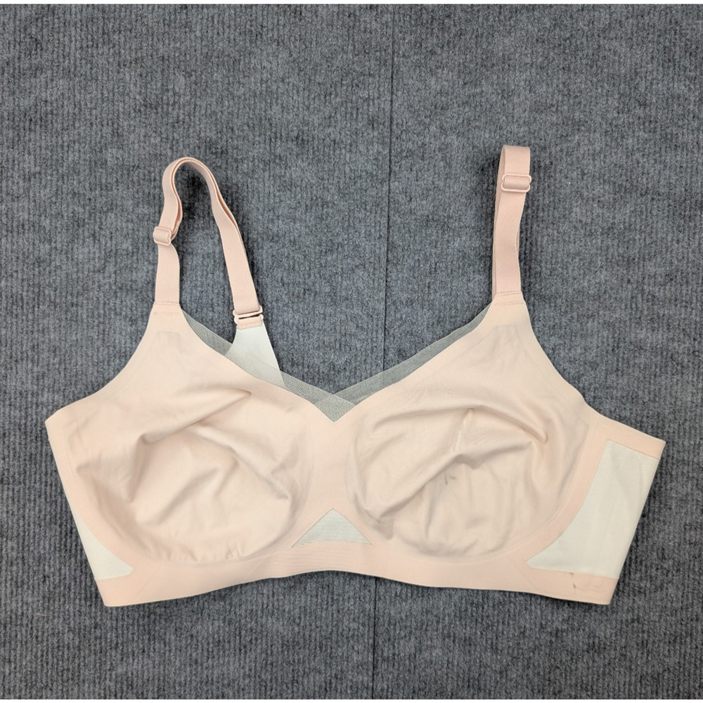 Honey Love Crossover Bra Womens 1X Tan Nude Adjustable Wireless Comfort Classic